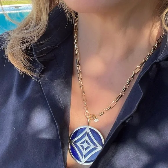 Lapis Gold Plated Art Deco Pendant- New- Custom Made - Picture 3 of 17